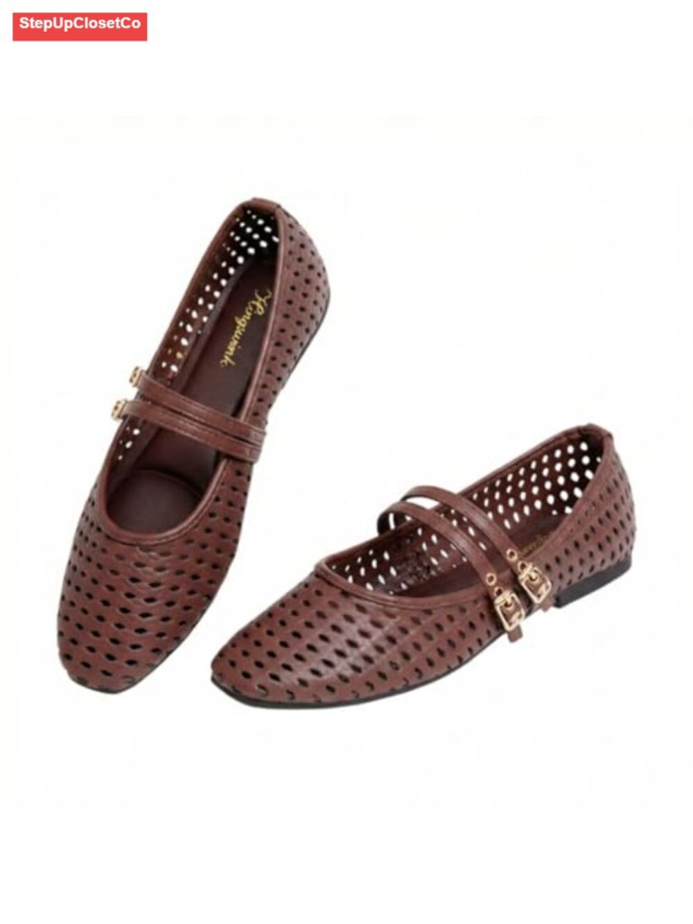 Woven Mary Jane Flats PU Leather Double Strap Ballerina Comfort Shoes